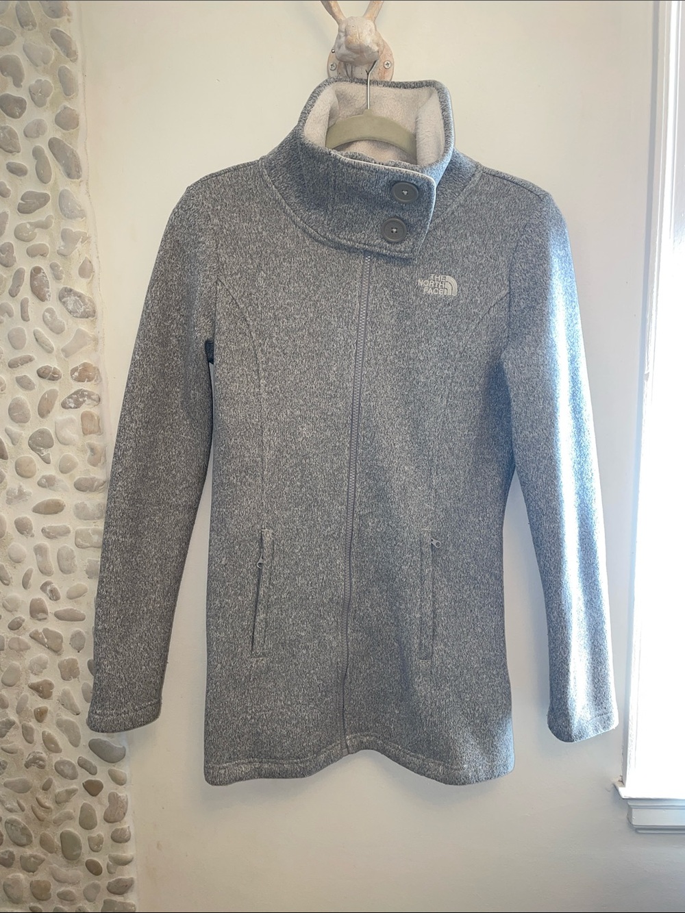 The North Face Women's Heather Gray Funnel-Neck Fleece Coat